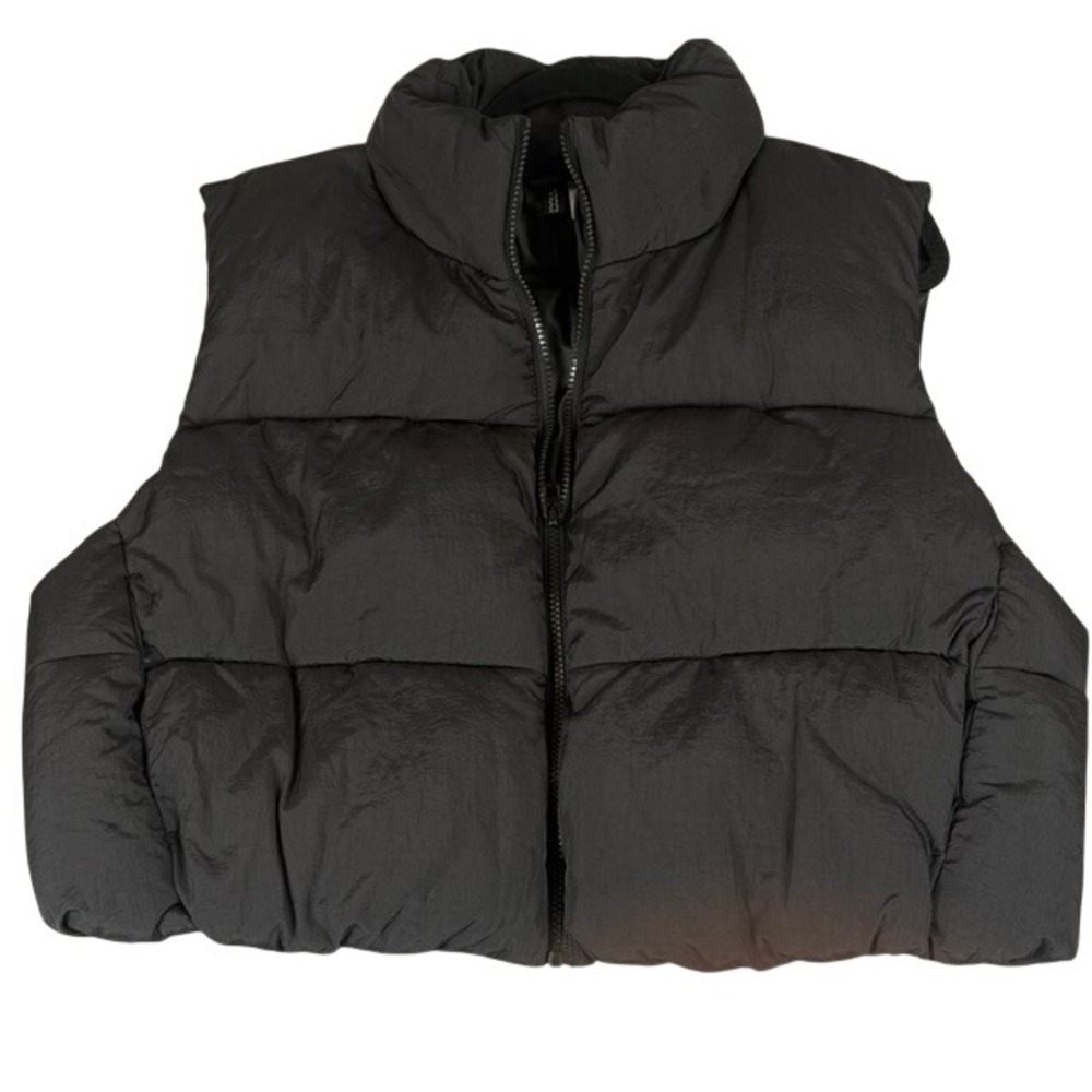 HM Divided Womens Black Cropped Puffer Vest Stand Collar Zip Up Size Large